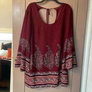 Xhiliration Printed Dress with Bell Sleeves